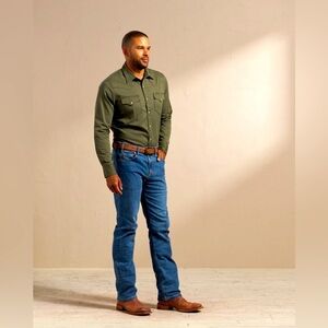 TECOVAS Ranch Wear Straight Leg Medium Wash Denim Jeans 30x32 Frayed Hem